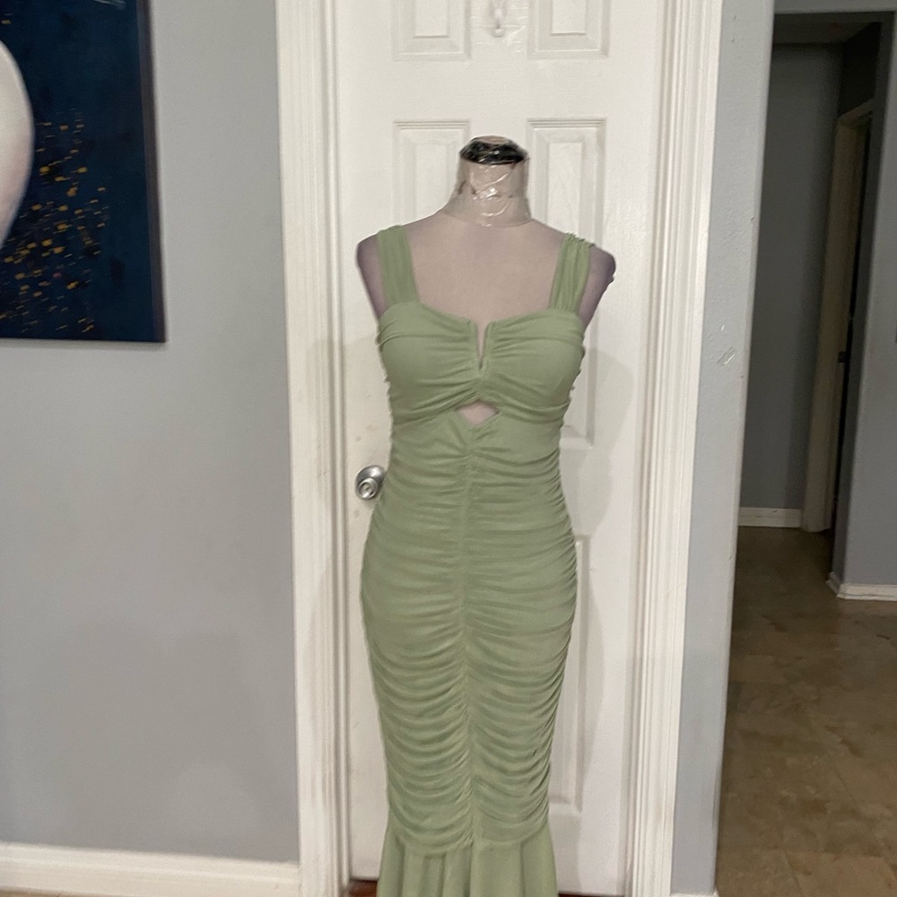 Chic Mint Ruched Maxi Dress - Picture 6 of 9